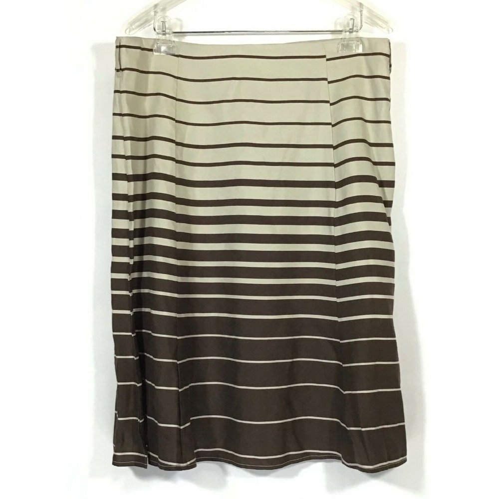 Sherry Taylor / Lined Back-Zip Mermaid Panel Skirt / Brown Striped / Size XL